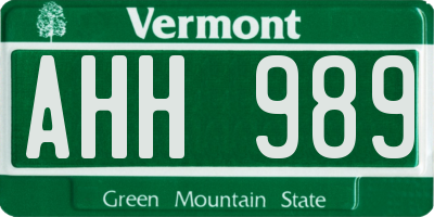 VT license plate AHH989
