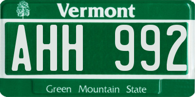 VT license plate AHH992