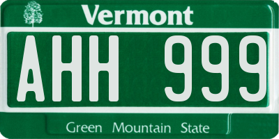 VT license plate AHH999