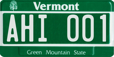 VT license plate AHI001