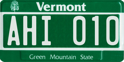VT license plate AHI010