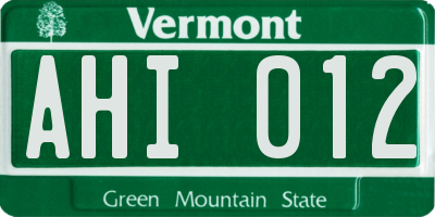 VT license plate AHI012