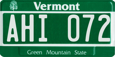 VT license plate AHI072
