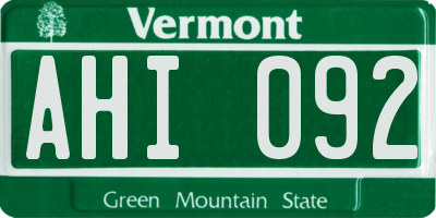 VT license plate AHI092