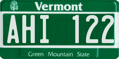 VT license plate AHI122
