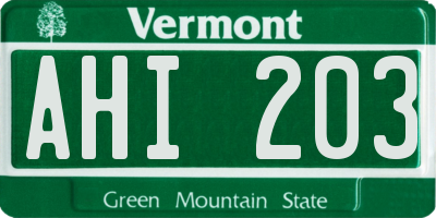 VT license plate AHI203