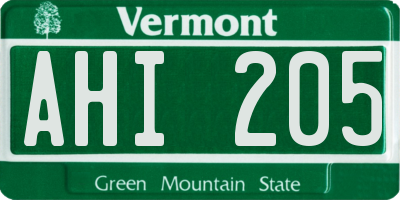 VT license plate AHI205