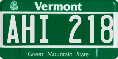 VT license plate AHI218