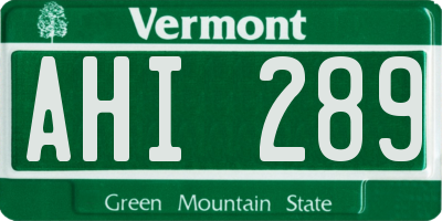 VT license plate AHI289