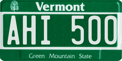 VT license plate AHI500