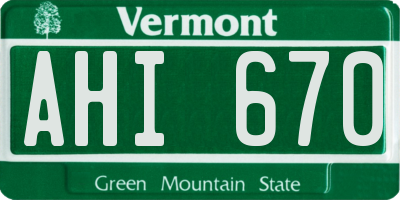VT license plate AHI670