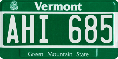 VT license plate AHI685