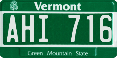 VT license plate AHI716