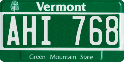 VT license plate AHI768