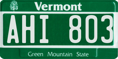 VT license plate AHI803