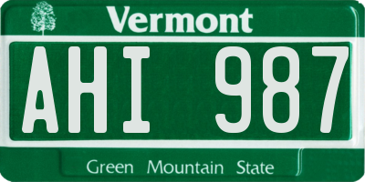 VT license plate AHI987