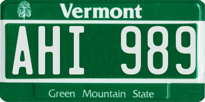 VT license plate AHI989