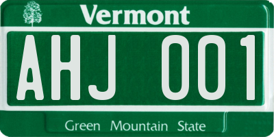 VT license plate AHJ001