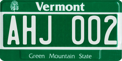 VT license plate AHJ002