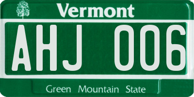 VT license plate AHJ006