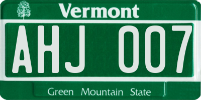 VT license plate AHJ007