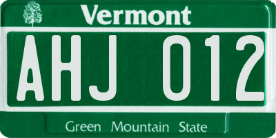 VT license plate AHJ012