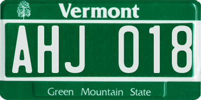 VT license plate AHJ018