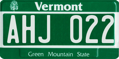 VT license plate AHJ022