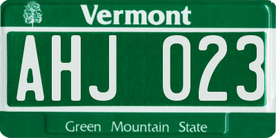VT license plate AHJ023