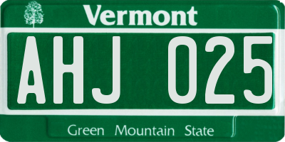 VT license plate AHJ025