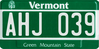 VT license plate AHJ039