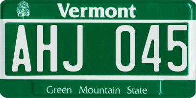 VT license plate AHJ045