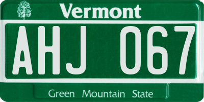 VT license plate AHJ067