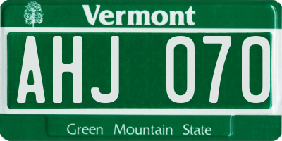 VT license plate AHJ070
