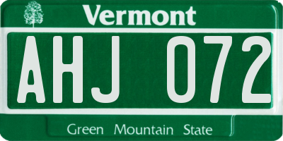 VT license plate AHJ072