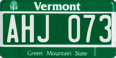 VT license plate AHJ073