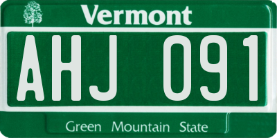 VT license plate AHJ091