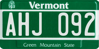 VT license plate AHJ092