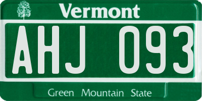 VT license plate AHJ093