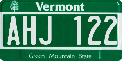 VT license plate AHJ122