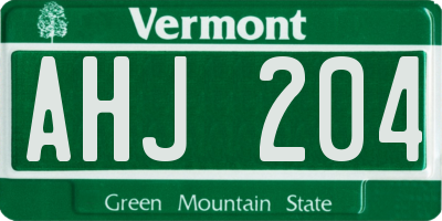 VT license plate AHJ204