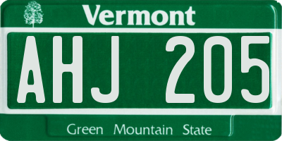 VT license plate AHJ205