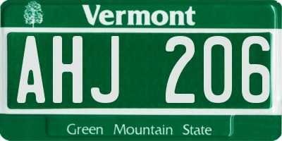 VT license plate AHJ206