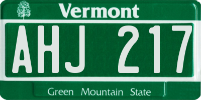 VT license plate AHJ217