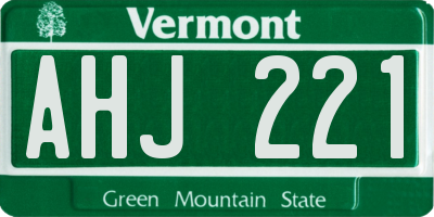 VT license plate AHJ221