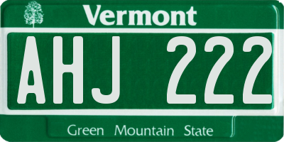 VT license plate AHJ222