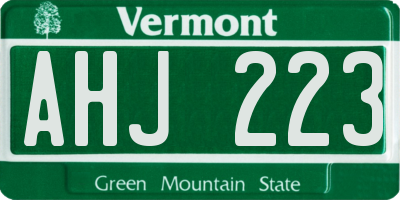 VT license plate AHJ223