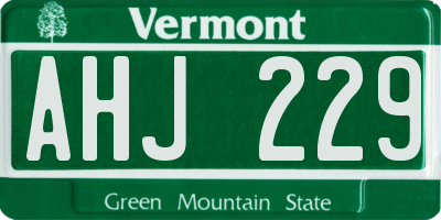 VT license plate AHJ229