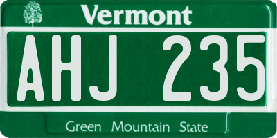 VT license plate AHJ235