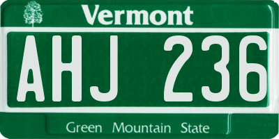 VT license plate AHJ236
